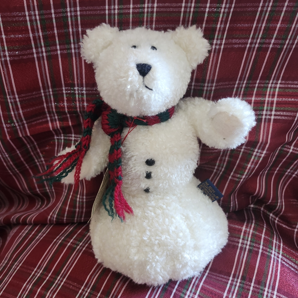 Boyds Bears White Snowman Stuffed Animal with Red and Green Scarf "Astrid" EUC